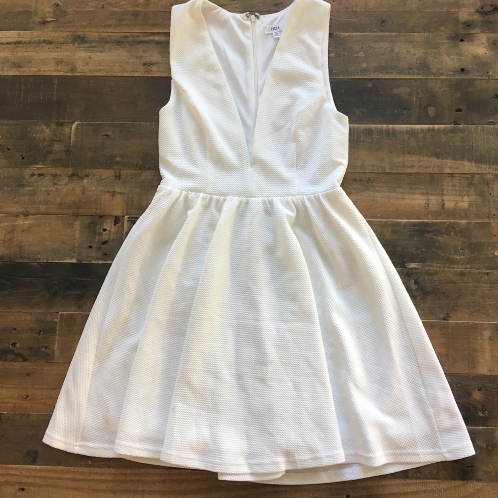 White deep v dress